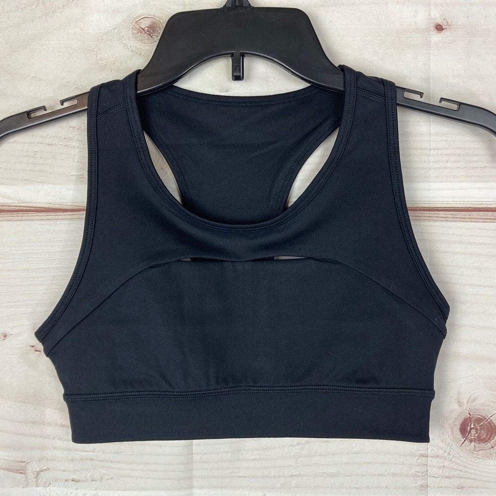 Core 10 Sports Bra Womens XS Black Racerback Solid Front Cut Out Medium Support